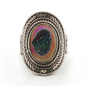 Sterling Silver Druzy Braided Halo Design Fashion Ring Size 6 1/2