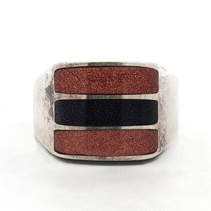 Sterling Sliver Gold Stone Inlay Mens Ring Size 13