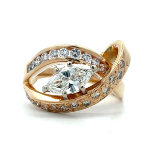 14K Yellow Gold App .75ct Marquise Diamond Round Accented Bypass Statement Ring Size 7.5 14K Yellow Gold App .75ct Marquise Diamond Round Accented Bypass Statement Ring Size 7.5