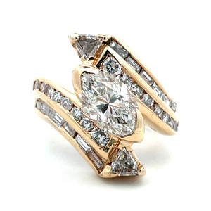 14K Yellow Gold App 1.10ct Marquise Diamond Multi-cut Accented Statement Ring 6 1/4 14K Yellow Gold App 1.10ct Marquise Diamond Multi-cut Accented Statement Ring 6 1/4