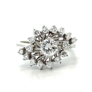 Vintage 18K White Gold App .55ct Round Diamond Starburst Cluster Cocktail Ring Size 8 1/4 Vintage 18K White Gold App .55ct Round Diamond Starburst Cluster Cocktail Ring Size 8 1/4