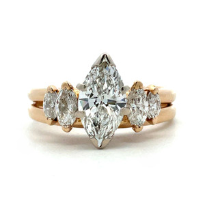 14K Yellow Gold 1.19ct Marquise Diamond Accented Soldered Wedding Ring Size 7.5