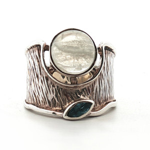 Sterling Silver Round Moonstone With A Blue Topaz Accent Statement Ring Size 10