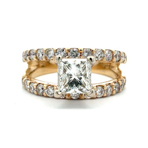 14K Yellow Gold App 1.10ct Princess Cut Diamond Split Accented Band Engagement Ring Size 8