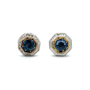 Vintage 14K Two Tone Gold App .50cttw Sapphire Screwback Stud Earrings