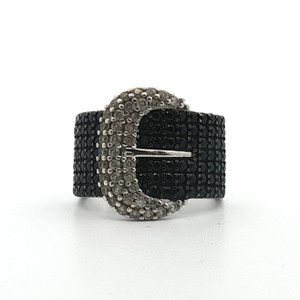 Sterling Silver Black Onyx And CZ Belt Shaped Fashion Ring Size 6