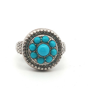 Sterling Silver Turquoise Cluster With CZ Accents Ring Size 7.5