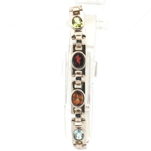 Sterling Silver Multi Semi Precious Gemstone Oval Cut Bezel Set Bracelet