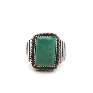 Sterling Silver Turquoise Southwest Rope Border Ring Size 11