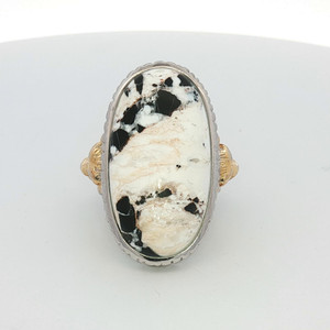 Sterling Silver White Buffalo Oval Lion Ring Size 6