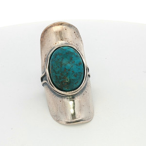 Sterling Silver Turquoise Oval South Western Native Ring Size 6