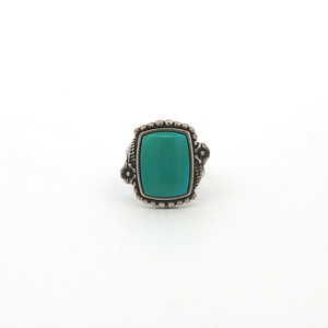 Sterling Silver Turquoise Square Cut Floral Native South Western Style Ring Size 6.25