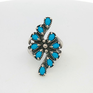 Sterling Silver Turquoise Cluster Bypass South Western Ring Size 7