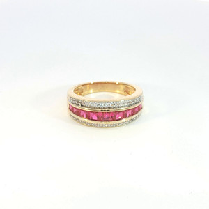 Sterling Silver Pink Gemstone Channel Set With CZ  Accents Ring Size 6