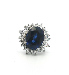Sterling Silver Blue CZ Halo Cluster Fashion Ring Size 6