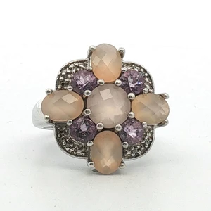 Sterling Silver Amethyst And Quarts Floral Cluster Ring Size 7