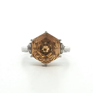 Sterling Silver Smokey Quarts Octagon Cut With CZ Accents Fashion Ring Size 8