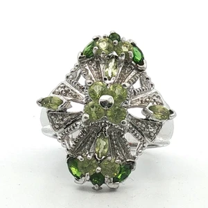 Sterling Silver Peridot And Chrome Diopside Vintage Style Ring Size 7