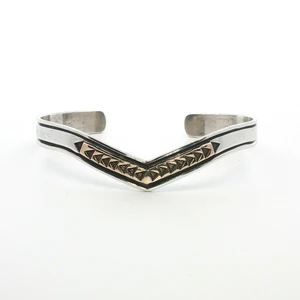 Vintage Navajo Sterling Silver 14k Gold Cuff Bracelet - Signed MM Rogers