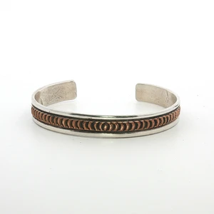 Vintage Navajo Sterling Silver Two Tone Hammer work Cuff Bracelet