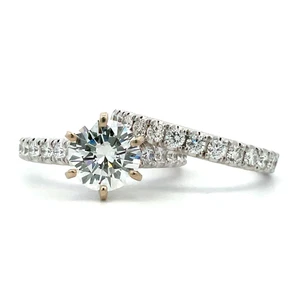 14K White Gold GIA Cert 1.59ct Round Brilliant 1.00ct Diamond Accented Engagement Wedding Ring Set 6.75
