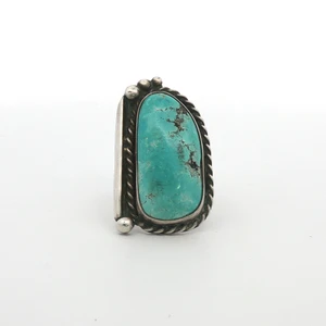 Vintage Navajo Sterling Silver Castle Dome Turquoise Twisted Rope Ring