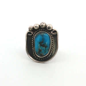 Vintage Navajo Sterling Silver Turquoise Twisted Rope Ring