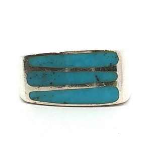 Sterling Silver Turquoise Channel Inlay Zuni Native American Ring Size 6
