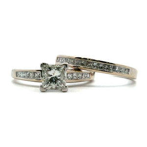 18K Plat GIA Cert 1.17ct Square Modified Brilliant Diamond Channel Set Accent Engagement Wedding Ring Set Size 7.5