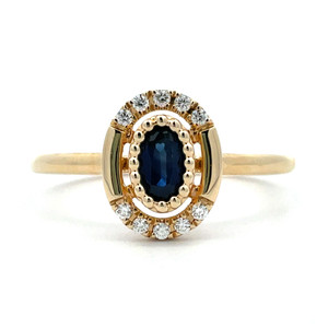 14K Yellow Gold .32ct Oval Sapphire .06cttw Diamond Accented Fashion Ring Size 6.5
