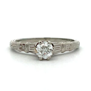 18K White Gold Vintage Filigree Approx 0.3 ct Diamond Engagement Ring Size 6