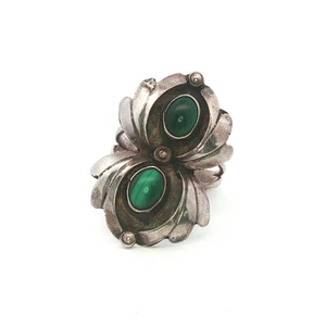 Vintage Navajo Sterling Silver Malachite Floral Ring Sz 7