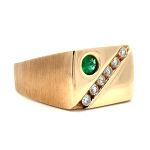 14K Yellow Gold Emerald Diamond Accented Mens Wedding Fashion Ring Size 12