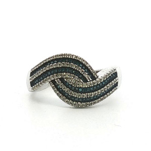 Sterling Silver Blue And White Diamond Bypass Ring Size 8