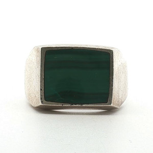 Sterling Silver Malachite Rectangle Cut Statement Ring Size 13
