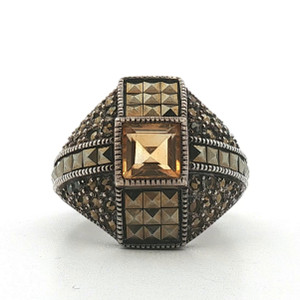 Sterling Silver Judith Jack Citrine And Marcasite Square Dome Ring Size 7