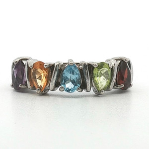 Sterling Silver Multi Semi Precious Gemstone Pear Cut Stackable Ring Size 8.25