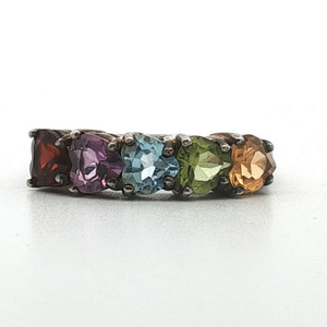 Sterling Silver Multi Semi Precious Gemstone Heart Shaped Stackable Ring Size 8