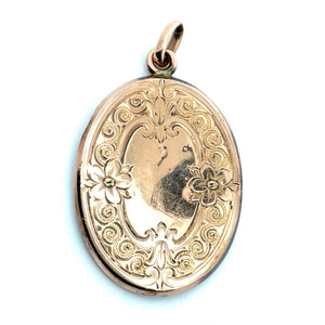 Gold Filled Vintage Oval Flower Locket Pendant