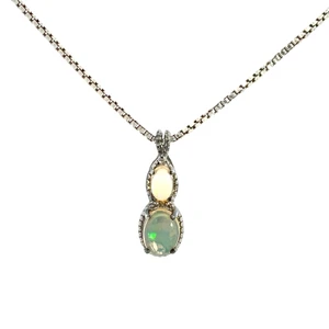 D'Joy Sterling Silver 2 Opal Pendant Necklace 18"