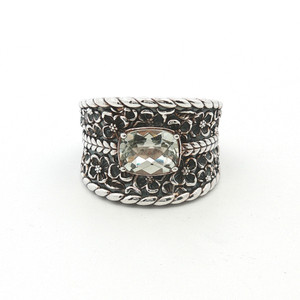 JAI Sterling Silver Quartz Wide Band Statement Ring Size 7.75