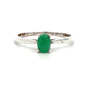 Sterling Silver Solitaire Oval Emerald Ring Size 8