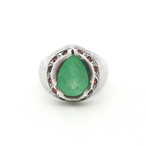 Vintage Sterling Silver Emerald Garnet Men's Ring Size 11.25