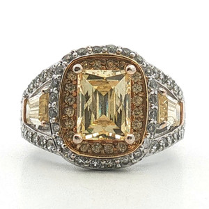 Sterling Silver Yellow And White CZ Cocktail Ring Size 6