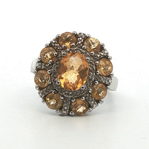 Sterling Silver Citrine And CZ Vintage Inspired Cluster Ring Size 8.25