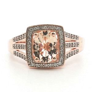 Sterling Silver Morganite Oval Cut With A CZ Halo And CZ Accents Fashion Ring Size 10