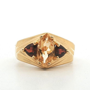 Sterling Silver Citrine Marquise Cut With Garnet Accents Statement Ring Size 10