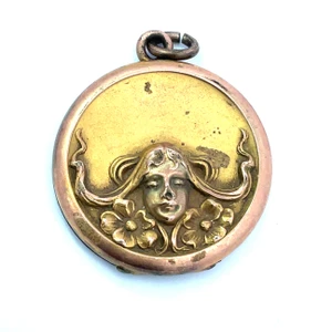 Gold Filled Art Nouveau Lady with Flowers Locket Pendant