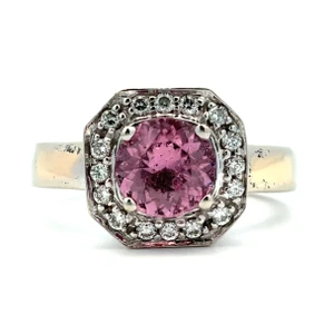 14K White Gold Round Spinel Diamond Halo Hidden Fashion Ring Size 7