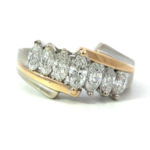 14K Two-Tone White and Yellow Gold 7 Marquise Diamonds Ring Size 6.75